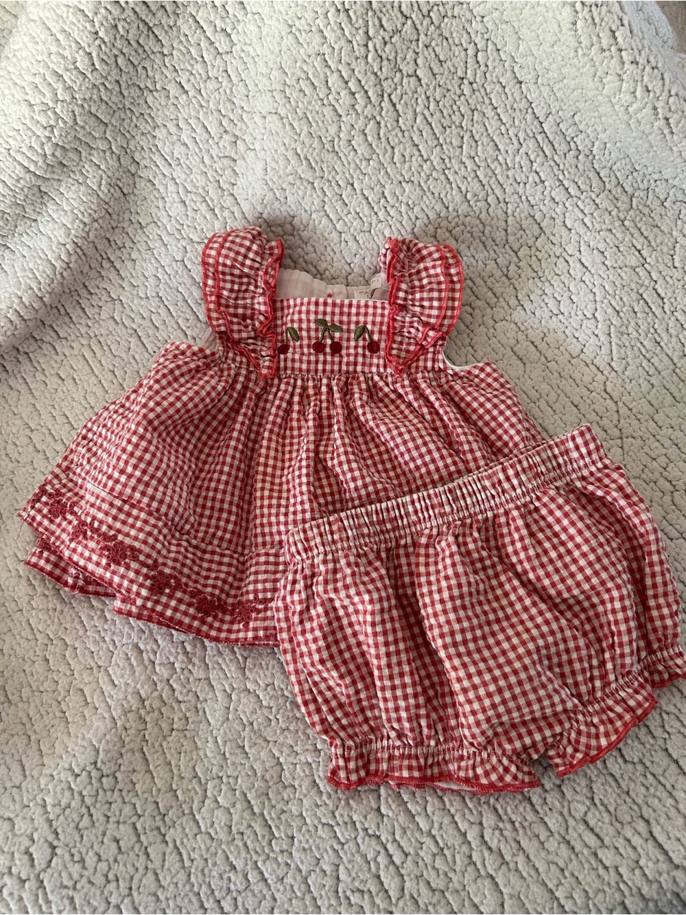 Tahari Red and White Gingham Baby Dress with Elastic Waist